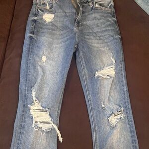 Trendy Distressed Boyfriend Jeans in Classic Blue